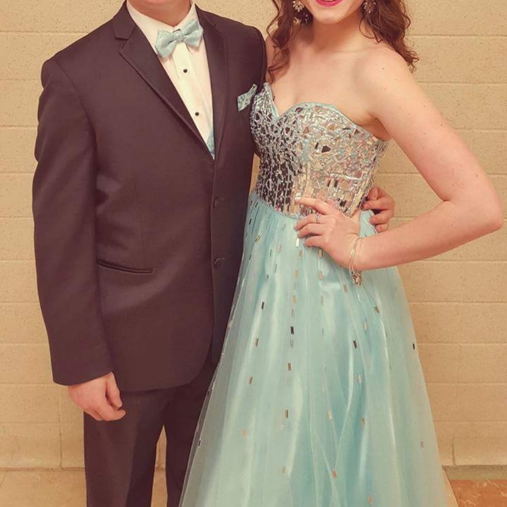 Couture Sky Blue A line Prom Dress